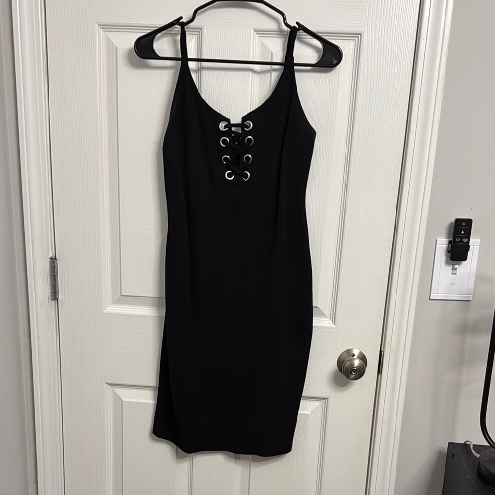 Elegant Black Lace-Up Dress